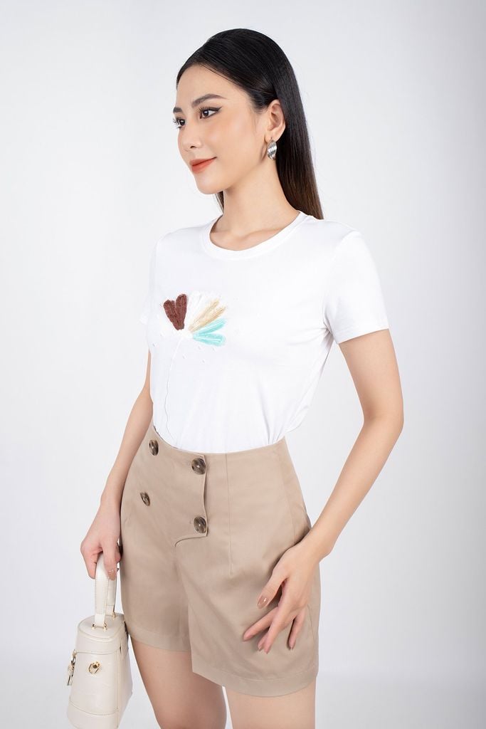 FAT3265 - Áo thun dạo phố vải cotton dáng suông tay cọc thân trước thêu họa tiết - PANTIO