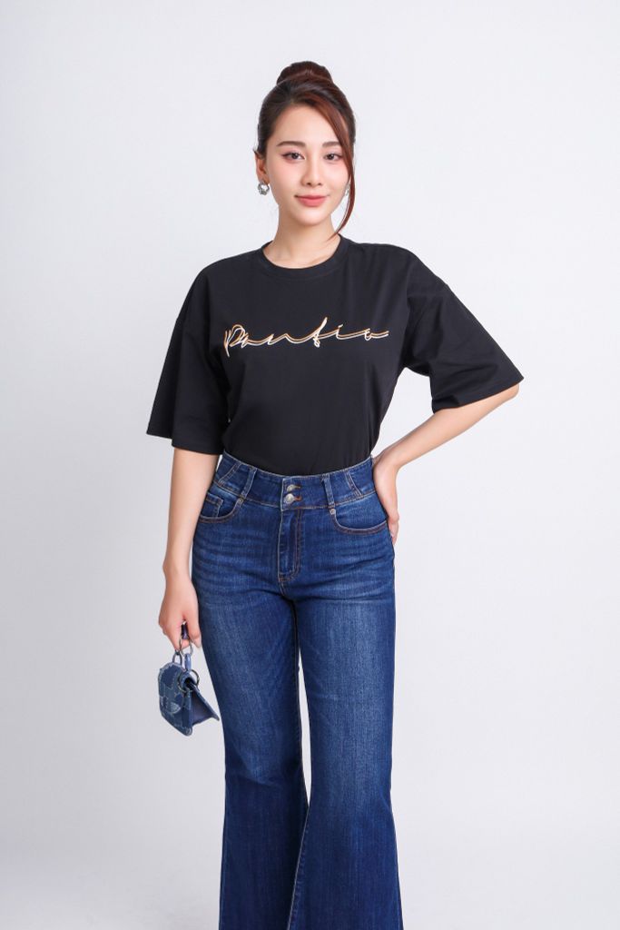 FAT3353 - Áo thun dạo phố vải cotton dáng suông cổ tròn phối hình in thân ngực trang trí - PANTIO