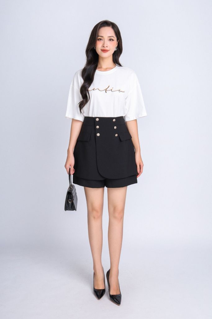 FAT3353 - Áo thun dạo phố vải cotton dáng suông cổ tròn phối hình in thân ngực trang trí - PANTIO