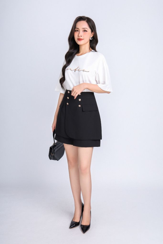 FAT3353 - Áo thun dạo phố vải cotton dáng suông cổ tròn phối hình in thân ngực trang trí - PANTIO