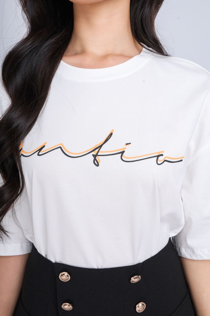 FAT3353 - Áo thun dạo phố vải cotton dáng suông cổ tròn phối hình in thân ngực trang trí - PANTIO