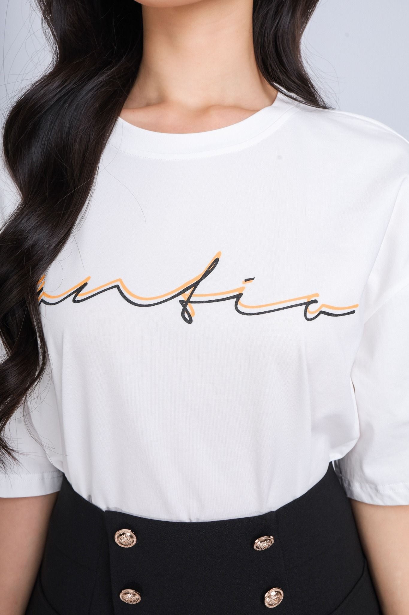 FAT3353 - Áo thun dạo phố vải cotton dáng suông cổ tròn phối hình in thân ngực trang trí - PANTIO