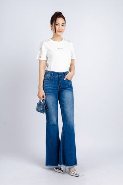 FQB168 - Quần jean cao cấp vải denim dáng loe ống vẩy gấu rút tua rua tạo kiểu - PANTIO