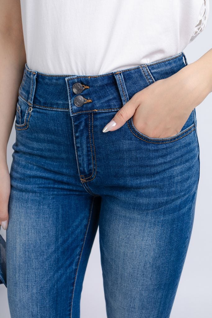 FQB168 - Quần jean cao cấp vải denim dáng loe ống vẩy gấu rút tua rua tạo kiểu - PANTIO