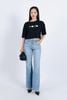 FAT3356 - Áo thun vải Cotton dáng croptop tay lửng ngực áo in hoạ tiết trang trí - PANTIO
