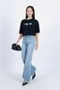 FAT3356 - Áo thun vải Cotton dáng croptop tay lửng ngực áo in hoạ tiết trang trí - PANTIO