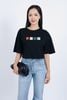 FAT3356 - Áo thun vải Cotton dáng croptop tay lửng ngực áo in hoạ tiết trang trí - PANTIO