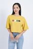FAT3356 - Áo thun vải Cotton dáng croptop tay lửng ngực áo in hoạ tiết trang trí - PANTIO