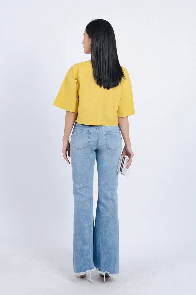 FAT3356 - Áo thun vải Cotton dáng croptop tay lửng ngực áo in hoạ tiết trang trí - PANTIO