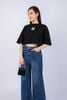 FAT3357 - Áo thun dạo phố vải cotton dáng croptop suông rộng cổ tròn tay lỡ thân ngực phối hình in trang trí - PANTIO