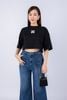 FAT3357 - Áo thun dạo phố vải cotton dáng croptop suông rộng cổ tròn tay lỡ thân ngực phối hình in trang trí - PANTIO