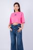 FAT3357 - Áo thun dạo phố vải cotton dáng croptop suông rộng cổ tròn tay lỡ thân ngực phối hình in trang trí - PANTIO