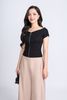 FAT3366 - Áo thun dạo phố vải cotton dáng ôm cổ V vai chờm phối khoá kim loại tạo kiểu - PANTIO