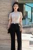 FAT3367 - Áo thun dạo phố vải cotton dáng croptop cổ tròn sườn phối dây rút nhún tạo kiểu - PANTIO
