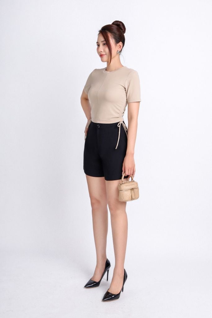 BQN33062 - Quần short dạo phố vải thô dáng suông ống rộng có túi hai bên hông - PANTIO