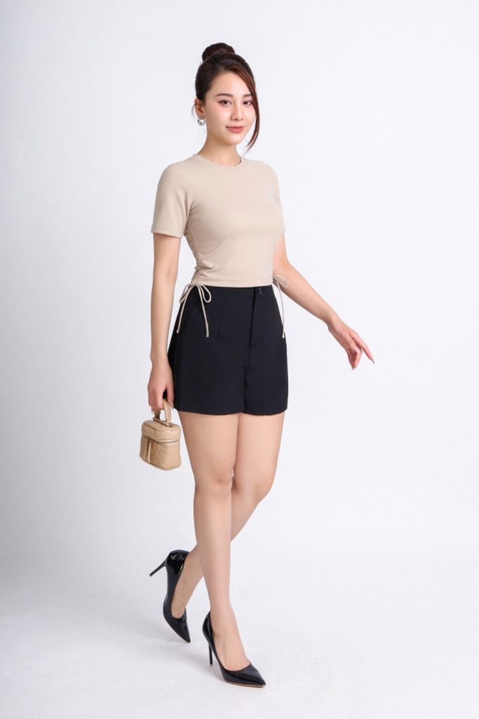 BQN33062 - Quần short dạo phố vải thô dáng suông ống rộng có túi hai bên hông - PANTIO