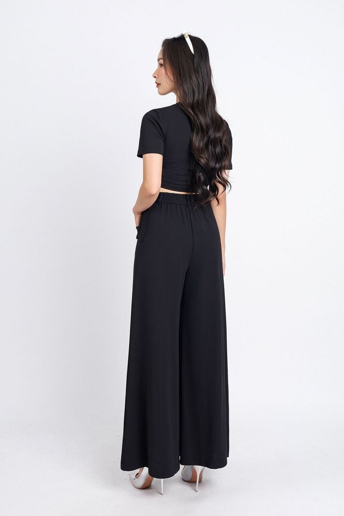 FQD31111 - Quần công sở vải cotton dáng suông ống rộng hoạ tiết túi thân trước cạp chun thân sau- PANTIO