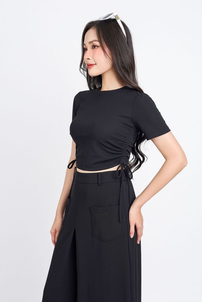 FQD31111 - Quần công sở vải cotton dáng suông ống rộng hoạ tiết túi thân trước cạp chun thân sau- PANTIO