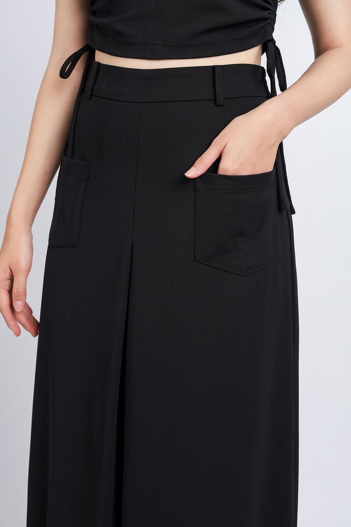 FQD31111 - Quần công sở vải cotton dáng suông ống rộng hoạ tiết túi thân trước cạp chun thân sau- PANTIO