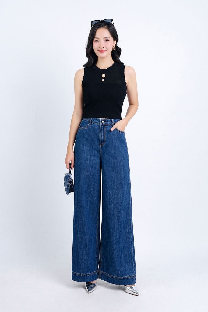 FQD51035 - Quần công sở vải cotton dáng suông dài ống rộng khoá thân trước - PANTIO