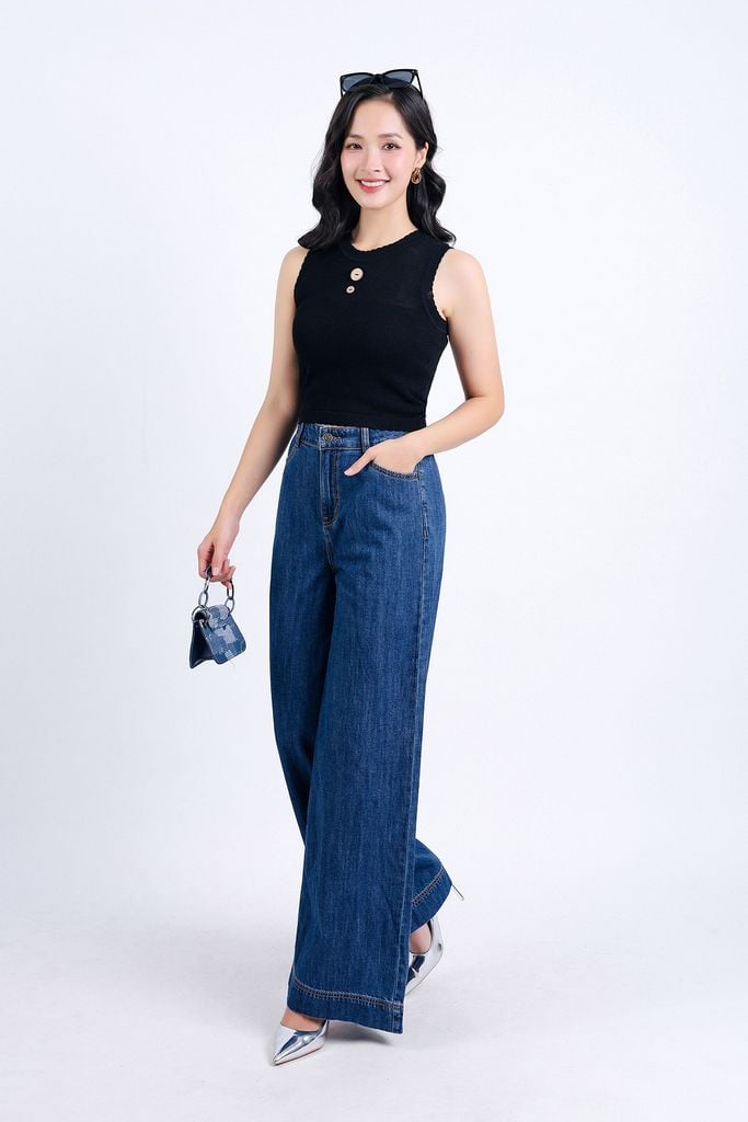 FQD51035 - Quần công sở vải cotton dáng suông dài ống rộng khoá thân trước - PANTIO
