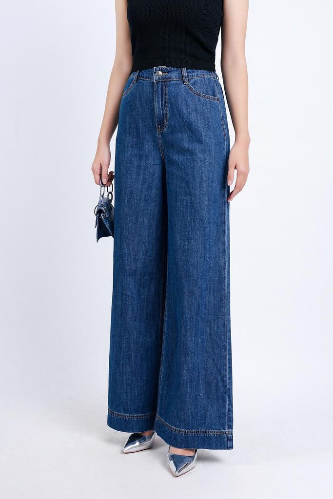 FQD51035 - Quần công sở vải cotton dáng suông dài ống rộng khoá thân trước - PANTIO