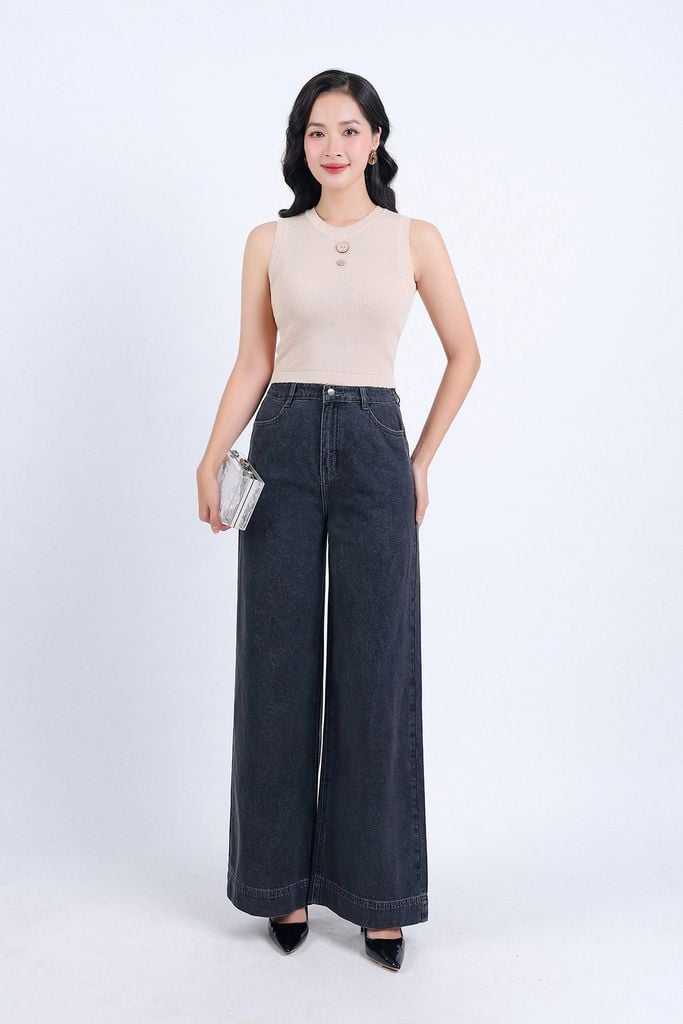 FQD51035 - Quần công sở vải cotton dáng suông dài ống rộng khoá thân trước - PANTIO