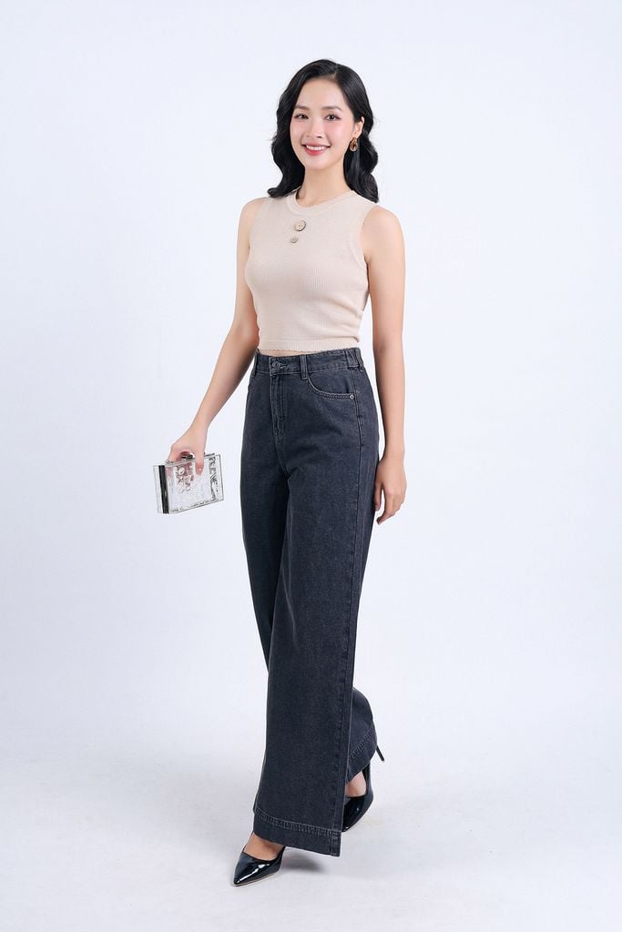 FQD51035 - Quần công sở vải cotton dáng suông dài ống rộng khoá thân trước - PANTIO