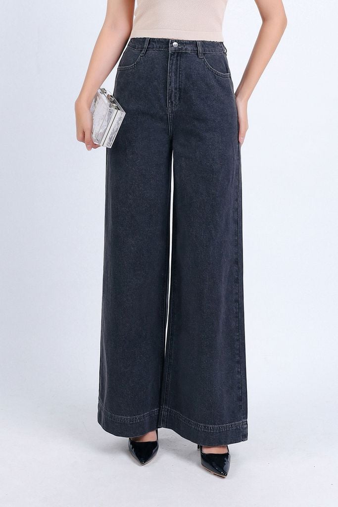 FQD51035 - Quần công sở vải cotton dáng suông dài ống rộng khoá thân trước - PANTIO