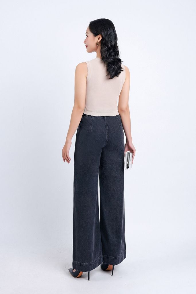 FQD51035 - Quần công sở vải cotton dáng suông dài ống rộng khoá thân trước - PANTIO