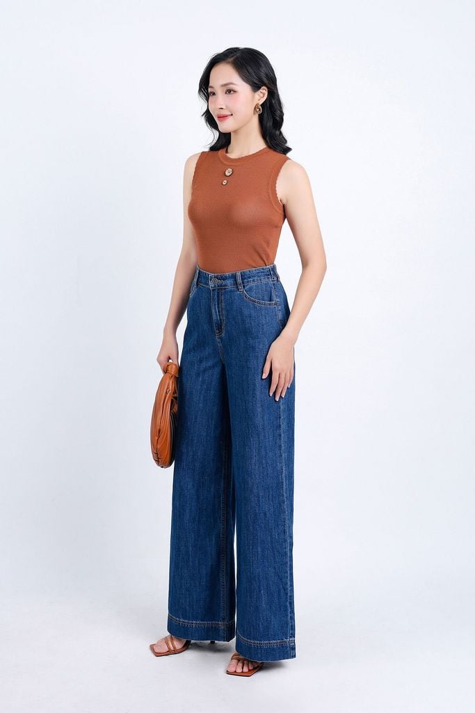 FAT3376 - Áo len cao cấp dáng ôm cổ tròn không tay cổ áo đính khuy trang trí - PANTIO
