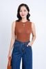 FAT3376 - Áo len cao cấp dáng ôm cổ tròn không tay cổ áo đính khuy trang trí - PANTIO