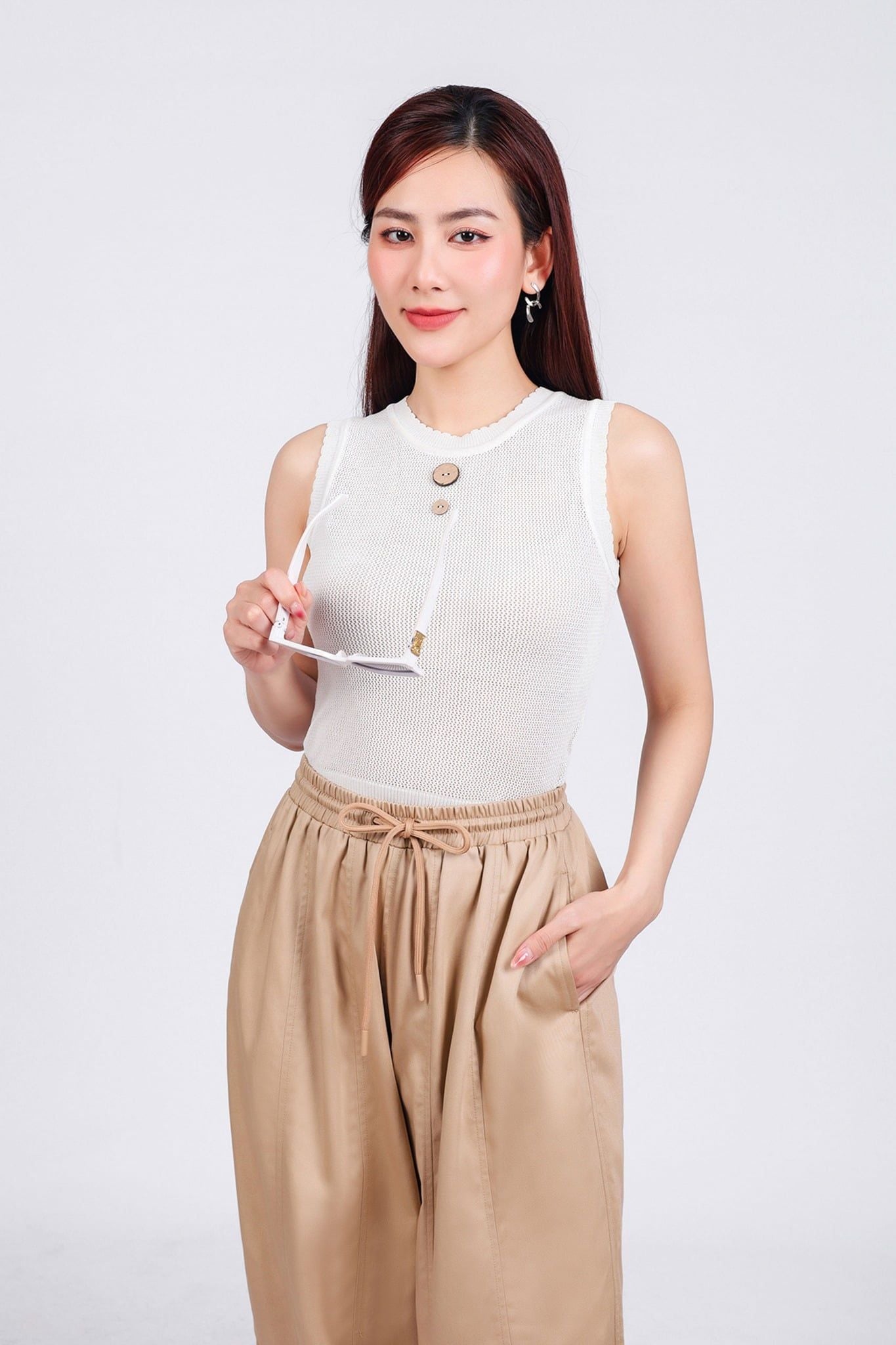 FQD51151 - Quần dài dạo phố vải kaki dáng bomber cạp chun co giãn phối dây nơ tạo kiểu - PANTIO