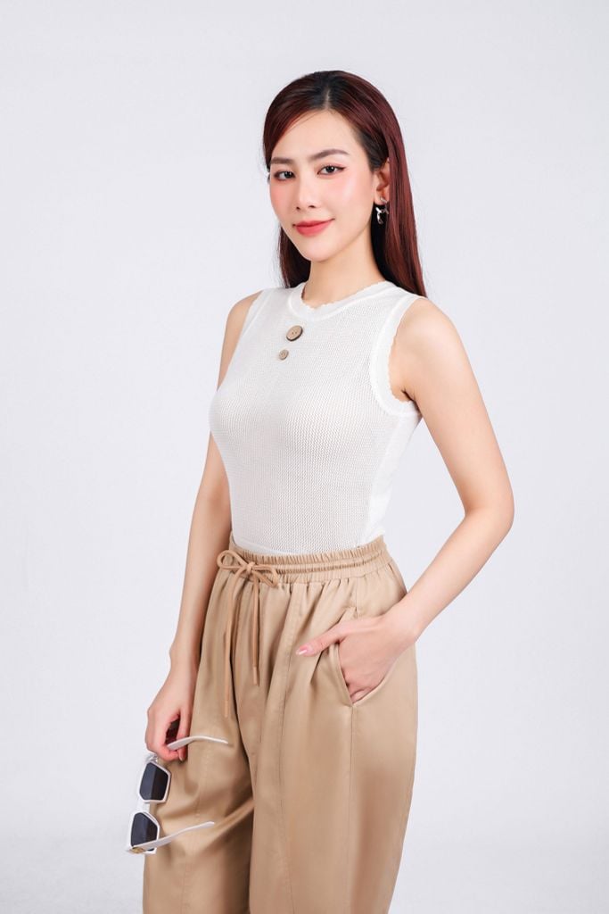 FQD51151 - Quần dài dạo phố vải kaki dáng bomber cạp chun co giãn phối dây nơ tạo kiểu - PANTIO