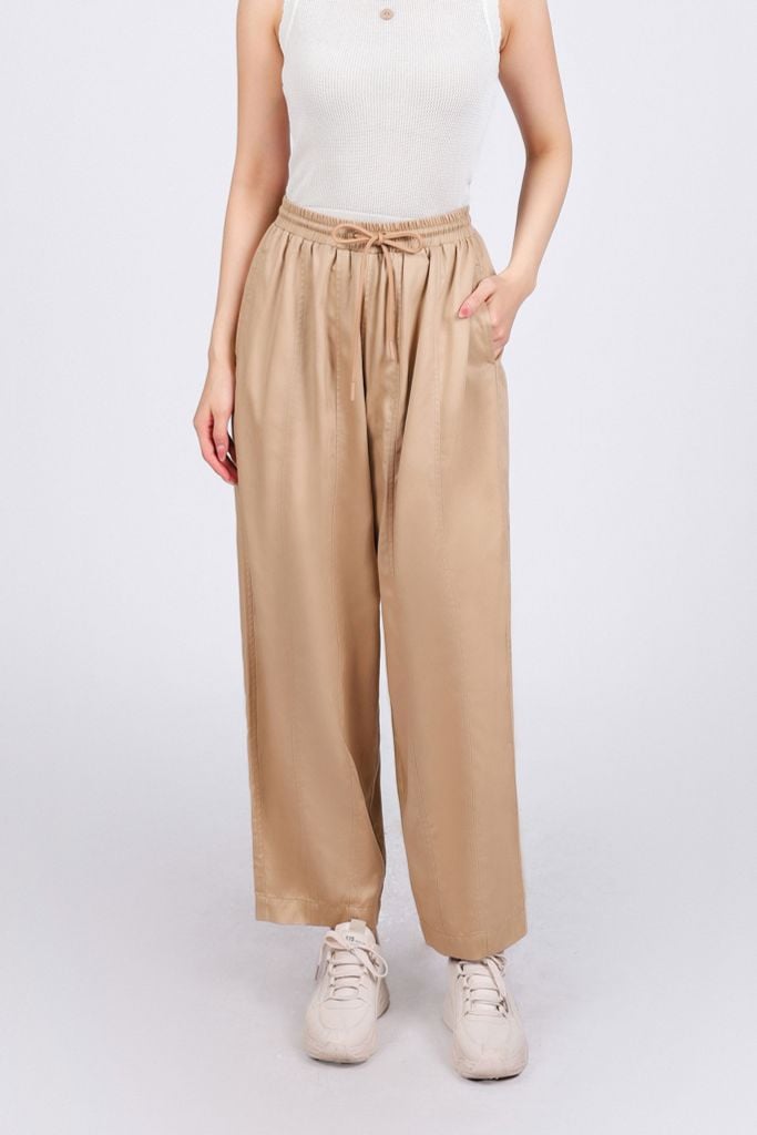 FQD51151 - Quần dài dạo phố vải kaki dáng bomber cạp chun co giãn phối dây nơ tạo kiểu - PANTIO