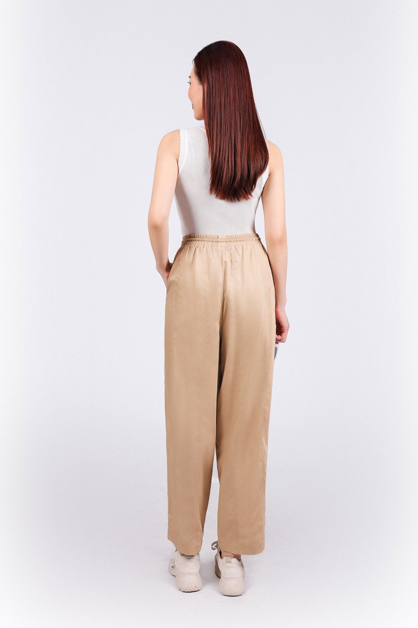 FQD51151 - Quần dài dạo phố vải kaki dáng bomber cạp chun co giãn phối dây nơ tạo kiểu - PANTIO