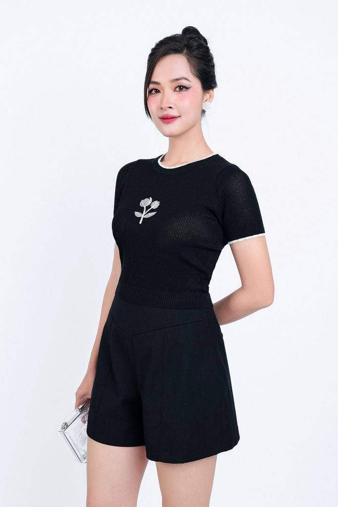 FAT3378 - Áo thun dệt kim thời trang cao cấp dáng ôm cổ tròn họa tiết thêu trước ngực - PANTIO