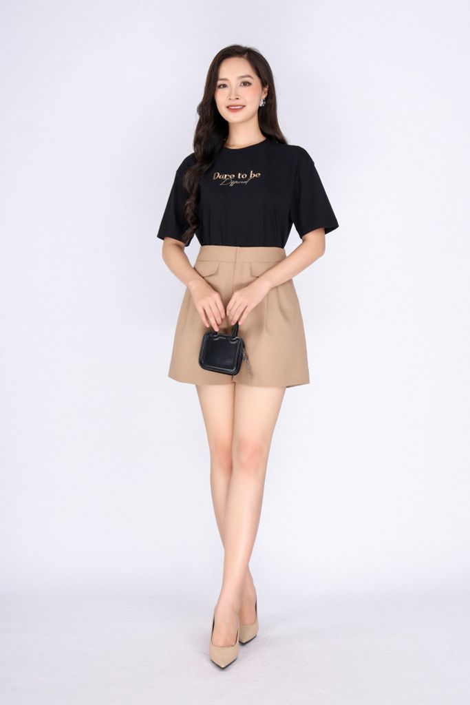 FAT3385 - Áo thun dạo phố vải cotton dáng suông cổ tròn thân phối hình in trang trí - PANTIO