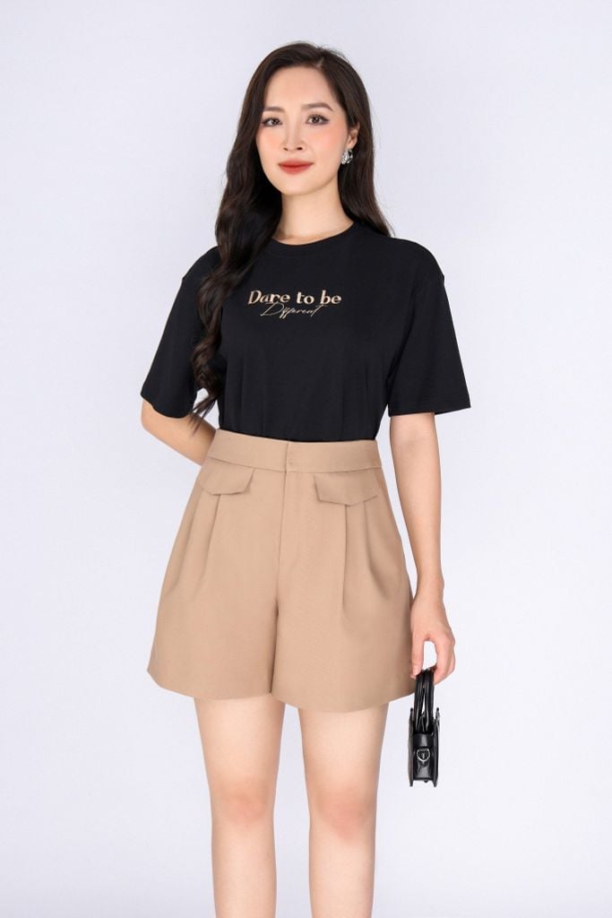 FAT3385 - Áo thun dạo phố vải cotton dáng suông cổ tròn thân phối hình in trang trí - PANTIO