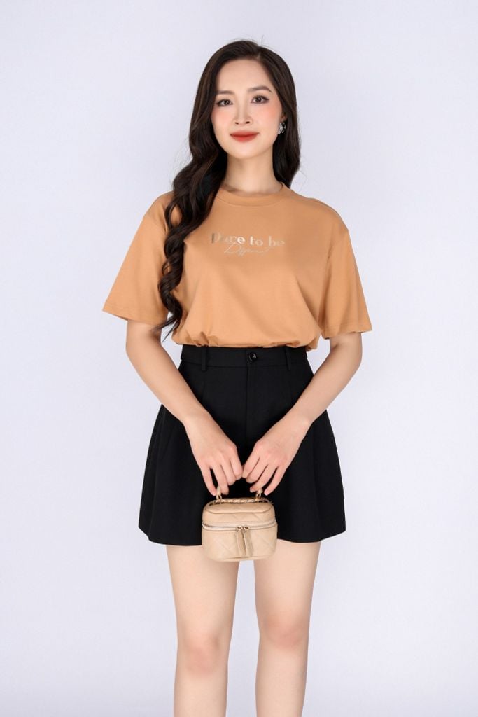 FAT3385 - Áo thun dạo phố vải cotton dáng suông cổ tròn thân phối hình in trang trí - PANTIO