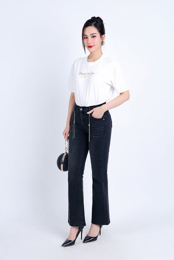FQB160 - Quần Jean cao cấp vải Denim dáng loe ống vẩy kèm dây xích tạo kiểu - PANTIO