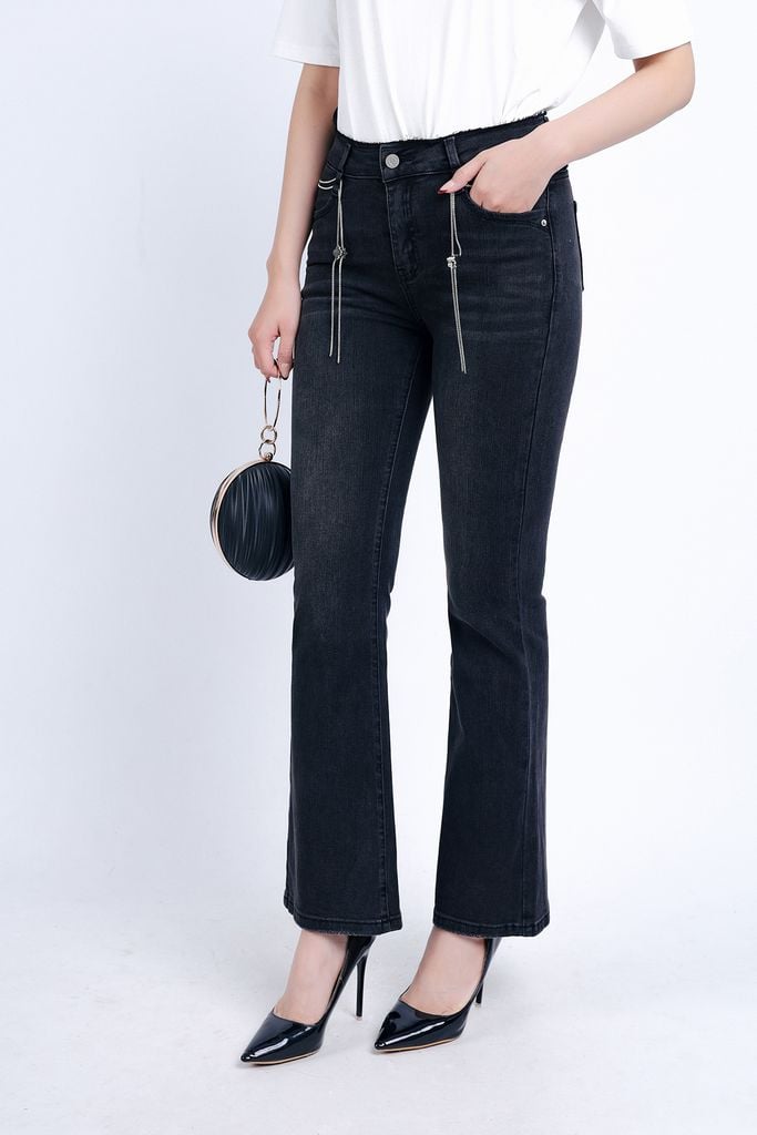 FQB160 - Quần Jean cao cấp vải Denim dáng loe ống vẩy kèm dây xích tạo kiểu - PANTIO
