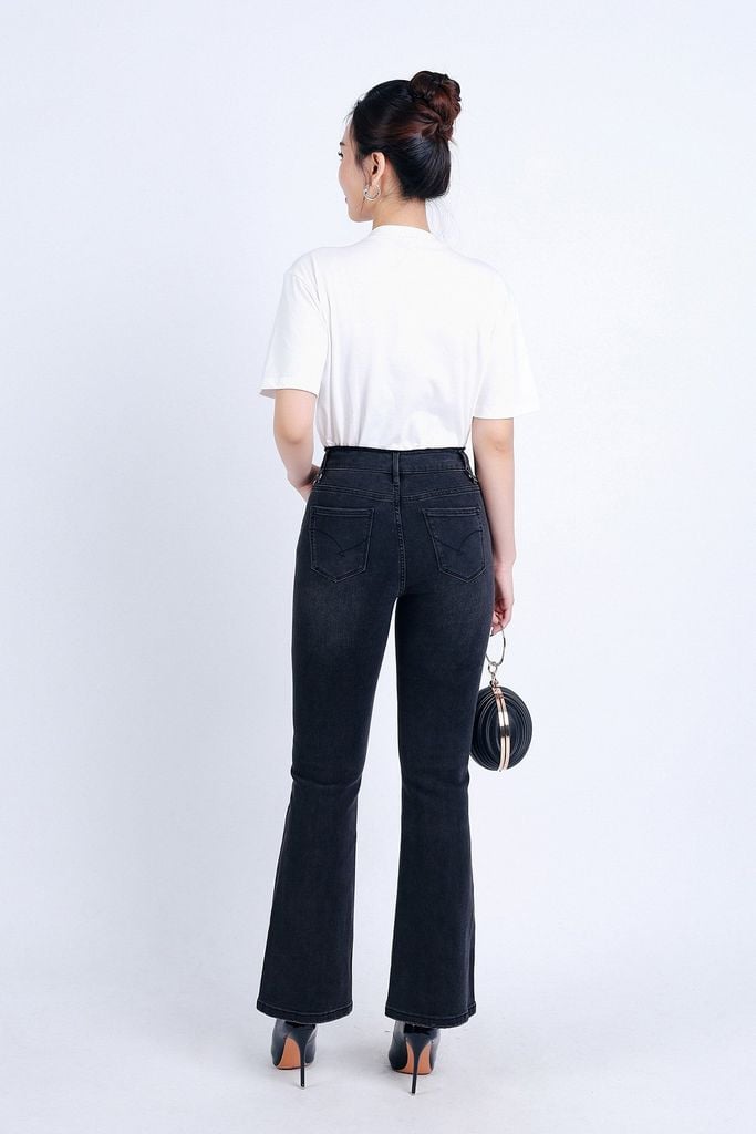 FQB160 - Quần Jean cao cấp vải Denim dáng loe ống vẩy kèm dây xích tạo kiểu - PANTIO