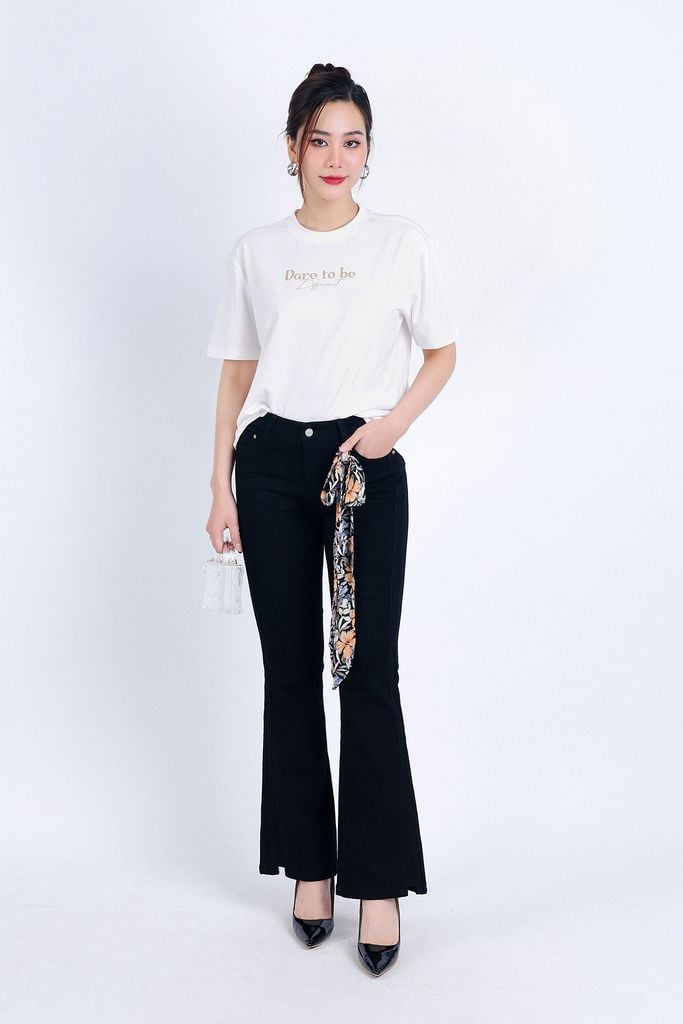 FQB174 - Quần Jean cao cấp vải Denim dáng loe ống vẩy kèm dây vải tạo kiểu - PANTIO