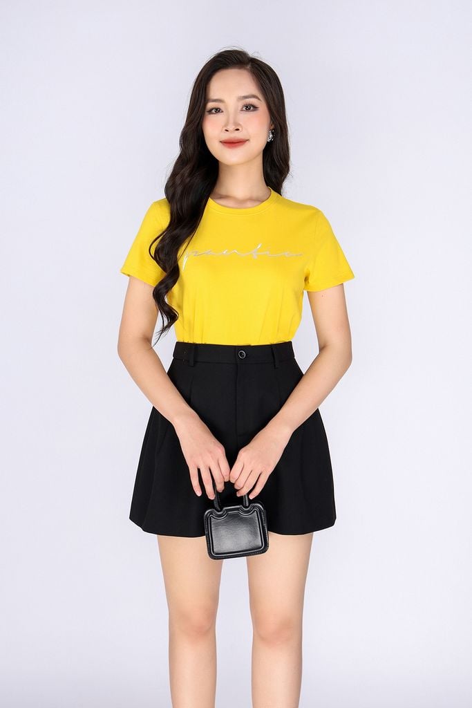 FAT3386 - Áo thun dạo phố vải cotton dáng suông cổ tròn thân phối hình in trang trí - PANTIO