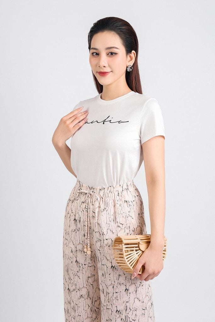 FQD31117 - Quần dạo phố vải lụa xốp dáng suông dài cạp chun thắt nơ tạo kiểu - PANTIO