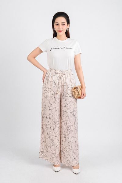 FQD31117 - Quần dạo phố vải lụa xốp dáng suông dài cạp chun thắt nơ tạo kiểu - PANTIO