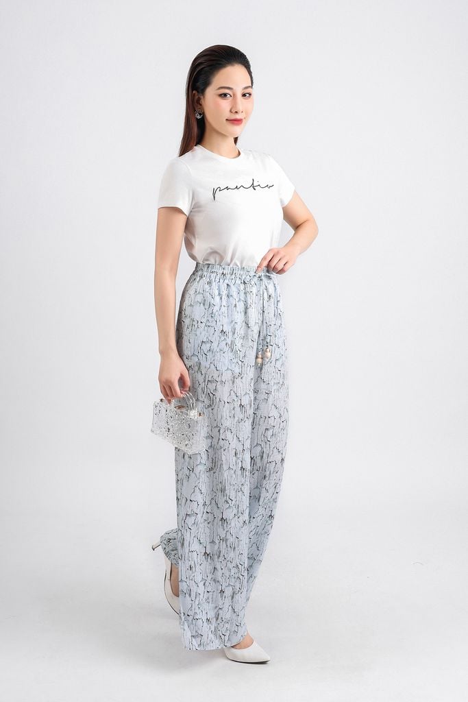 FQD31117 - Quần dạo phố vải lụa xốp dáng suông dài cạp chun thắt nơ tạo kiểu - PANTIO