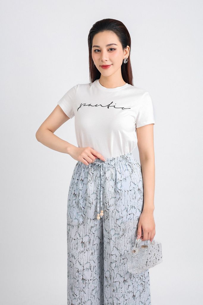 FQD31117 - Quần dạo phố vải lụa xốp dáng suông dài cạp chun thắt nơ tạo kiểu - PANTIO