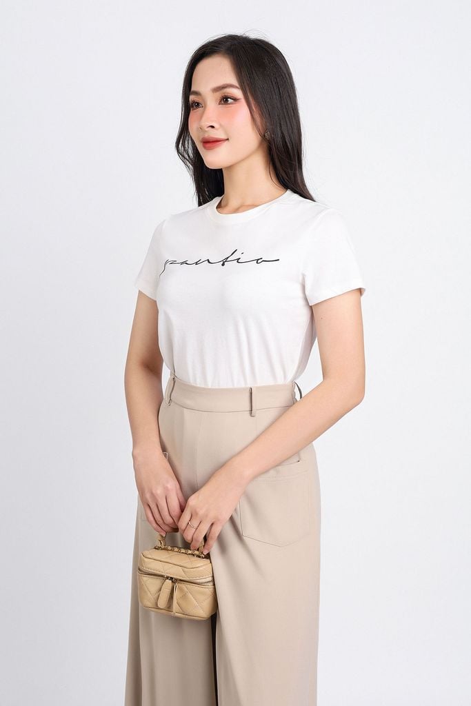 FQD31111 - Quần công sở vải cotton dáng suông ống rộng hoạ tiết túi thân trước cạp chun thân sau- PANTIO